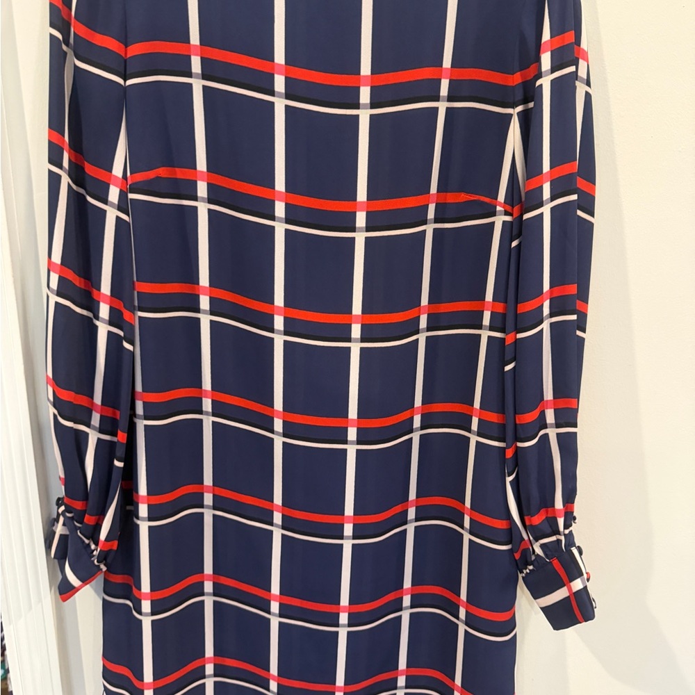 Banana Republic Navy and Red Checkered Long Sleeve Dress